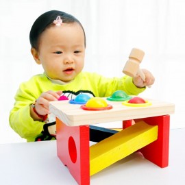 Wooden ball children's intellectual strength baby early education wooden quality knocking table color matching toy factory direct sales Fun knocking table