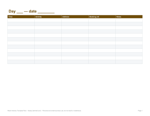 Preview of the first page of Daily itinerary (DOCX/PDF)