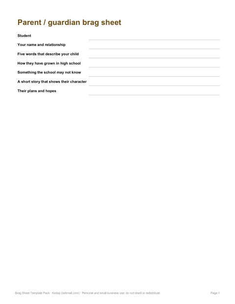 Preview of the first page of Parent brag sheet (DOCX/PDF)