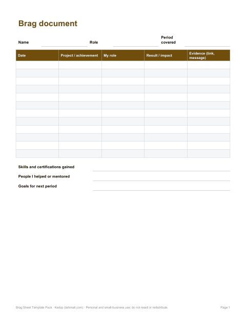 Preview of the first page of Professional brag doc (DOCX/PDF)