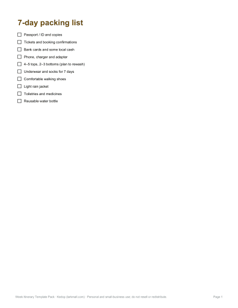 Preview of the first page of Packing list