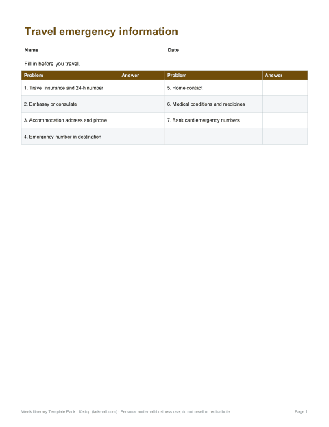 Preview of the first page of Emergency sheet